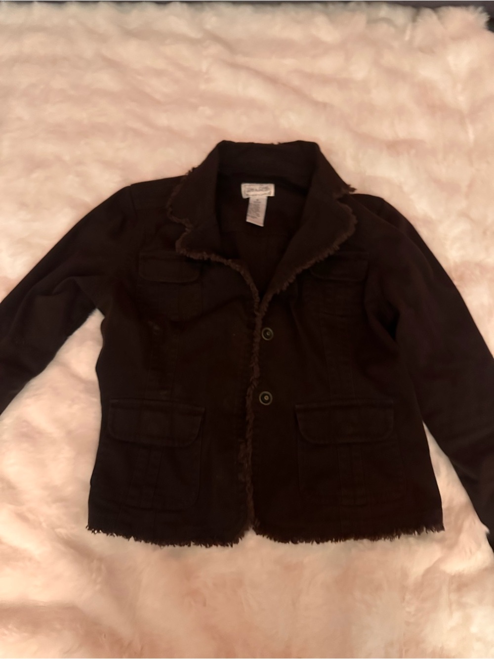Live a Little Dark Brown Frayed-Trim Blazer Jacket